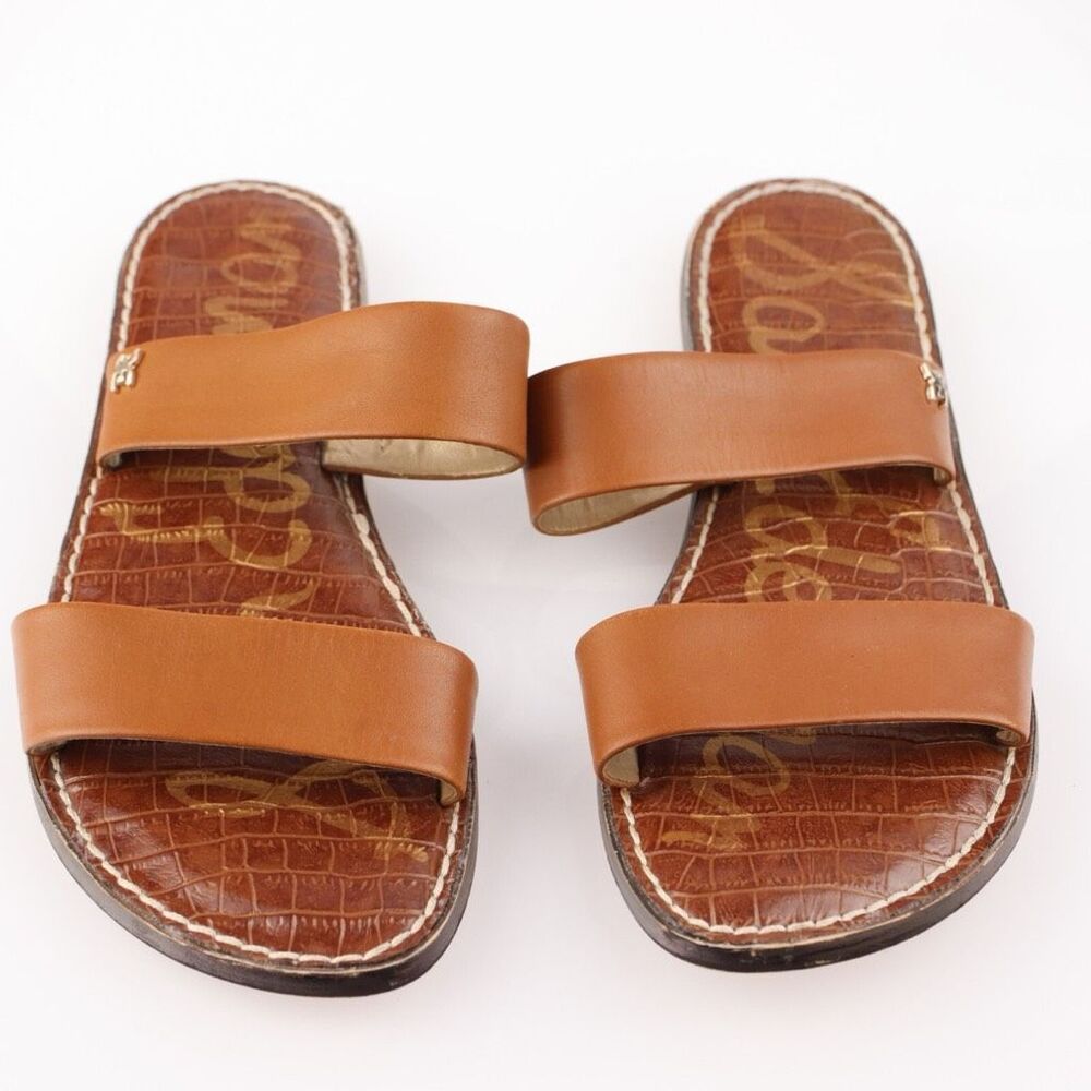 Sam Edelman Gala Double Band Slide Sandals Cognac Tan Leather Size 9